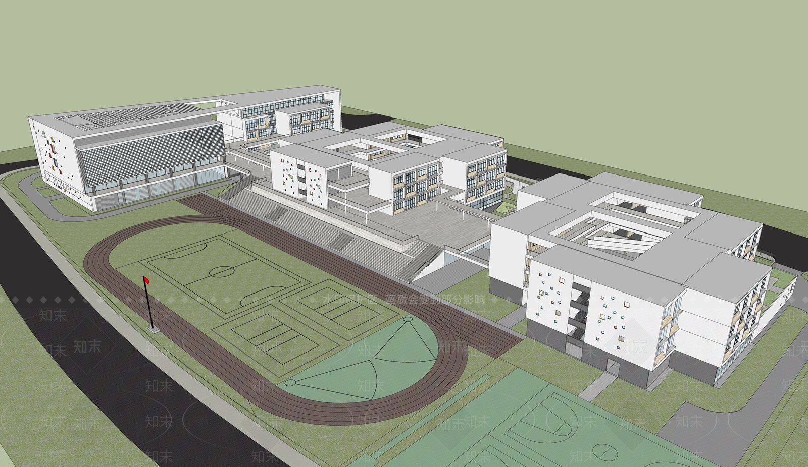 现代学校建筑SU模型下载【ID:1187975301】