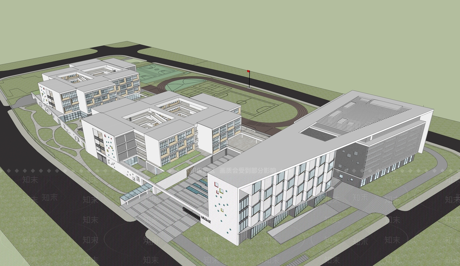 现代学校建筑SU模型下载【ID:1187975301】