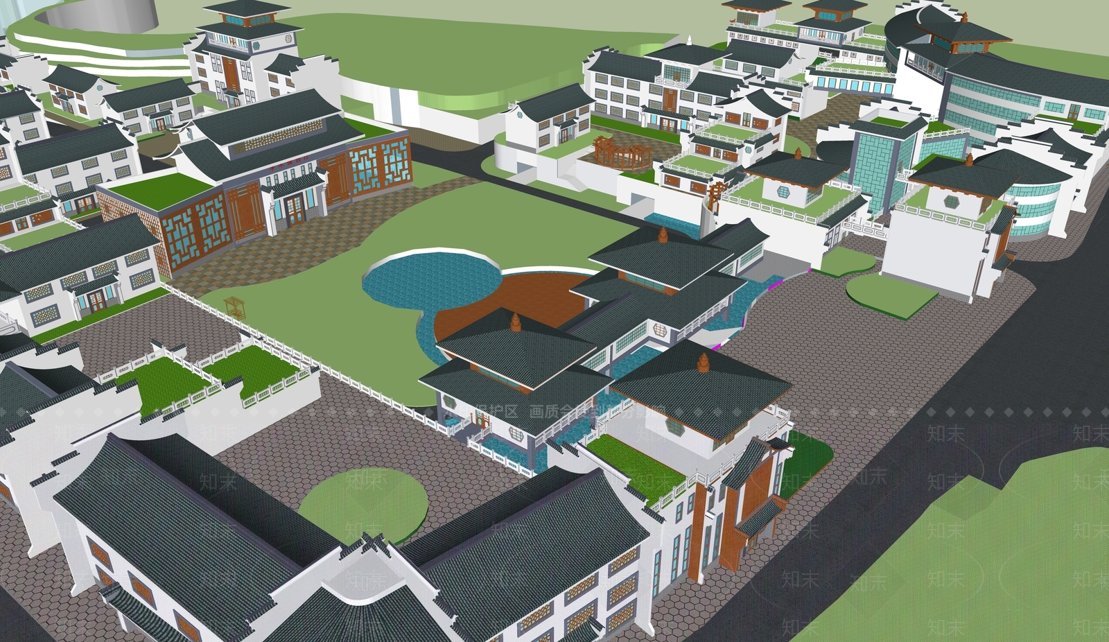 现代新中式学校建筑SU模型下载【ID:1187976272】