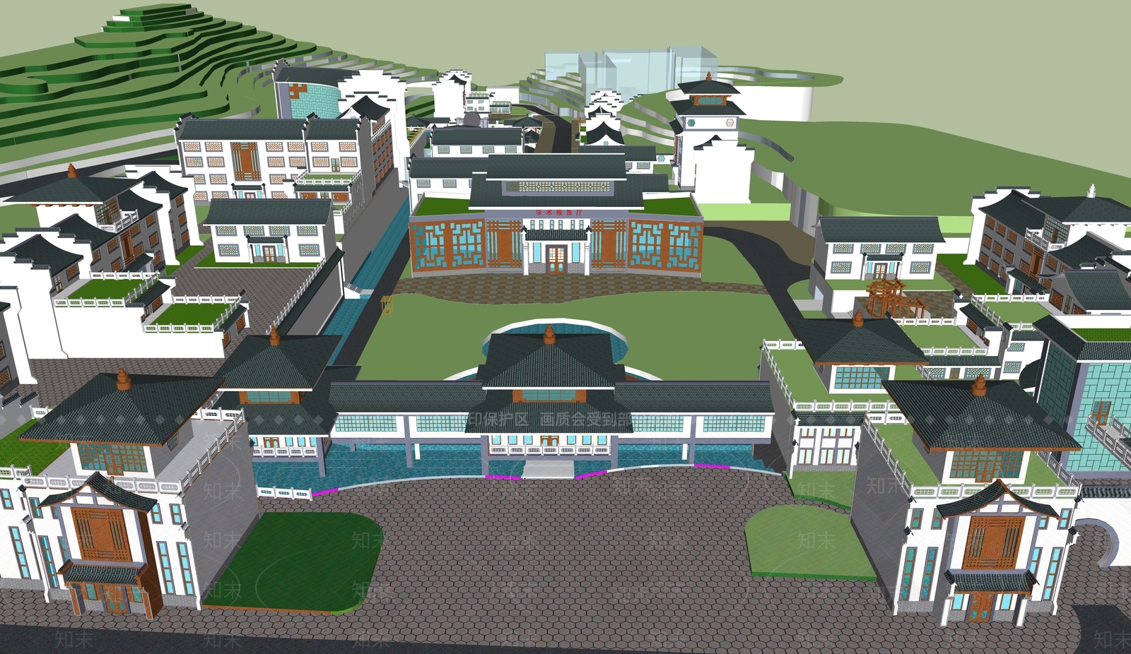 现代新中式学校建筑SU模型下载【ID:1187976272】
