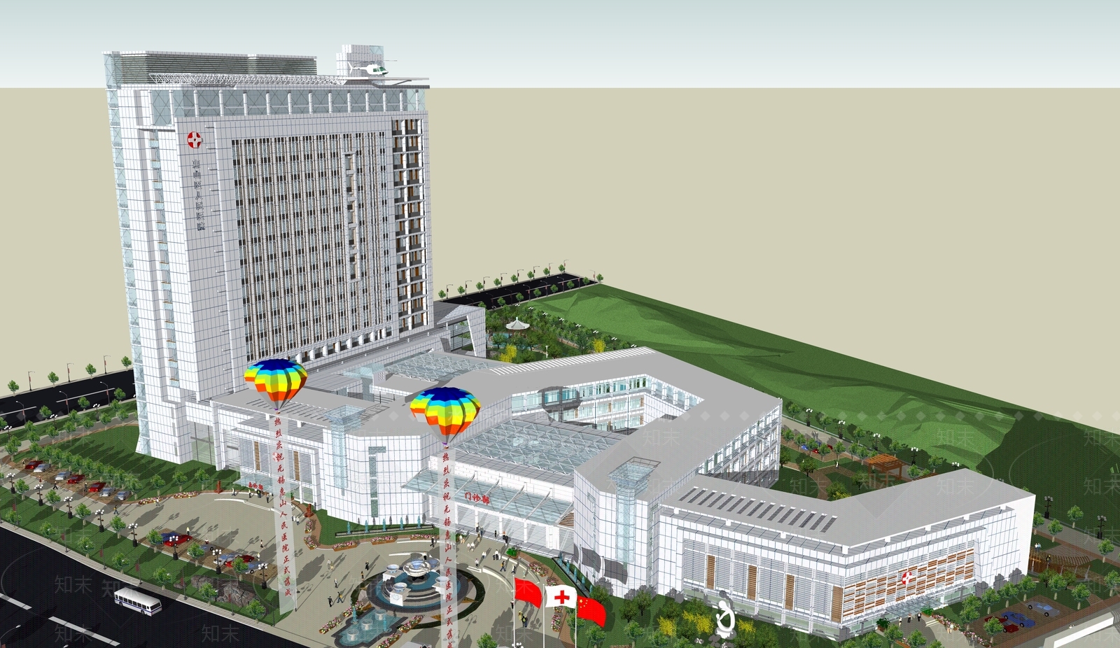 现代医院建筑SU模型下载【ID:1187976894】