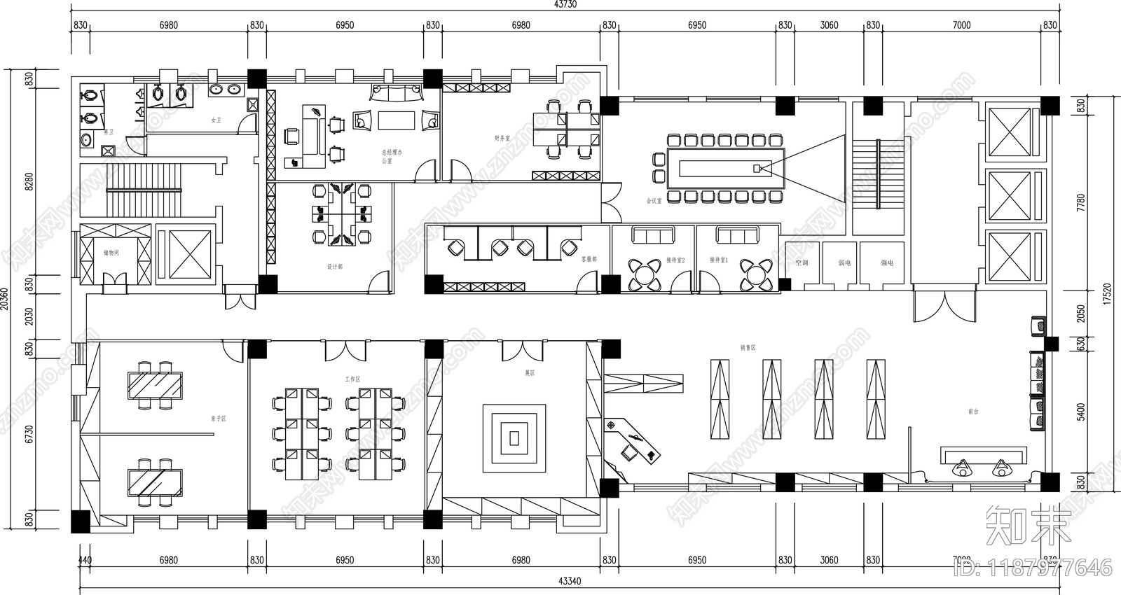 现代整体办公空间cad施工图下载【ID:1187977646】