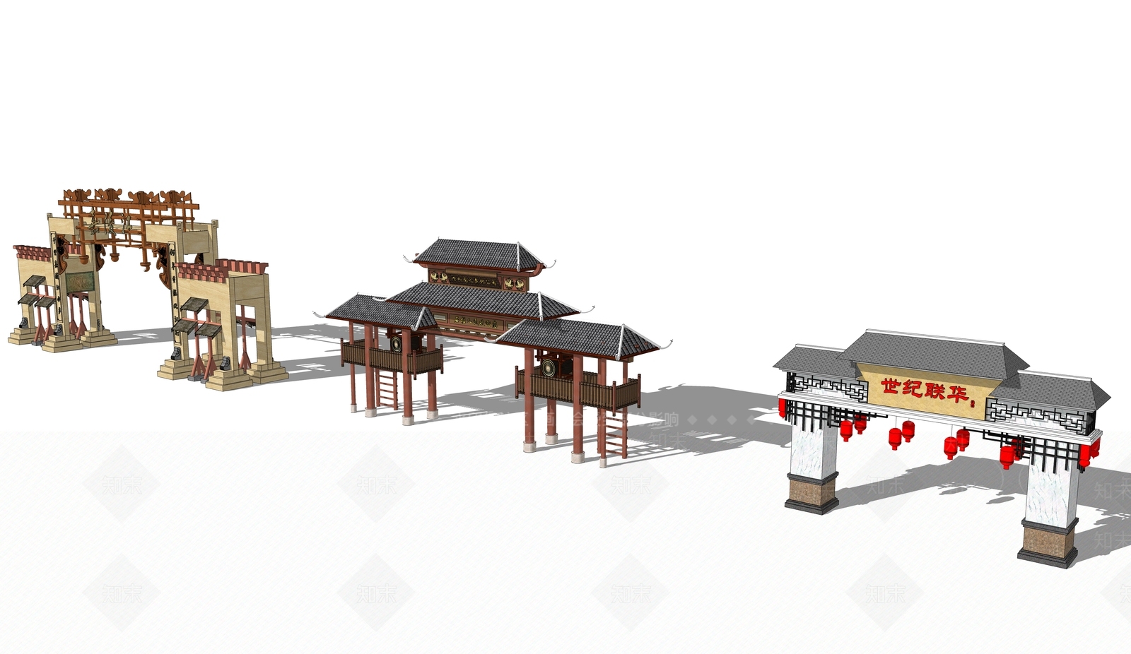 现代新中式入口大门SU模型下载【ID:1187981545】