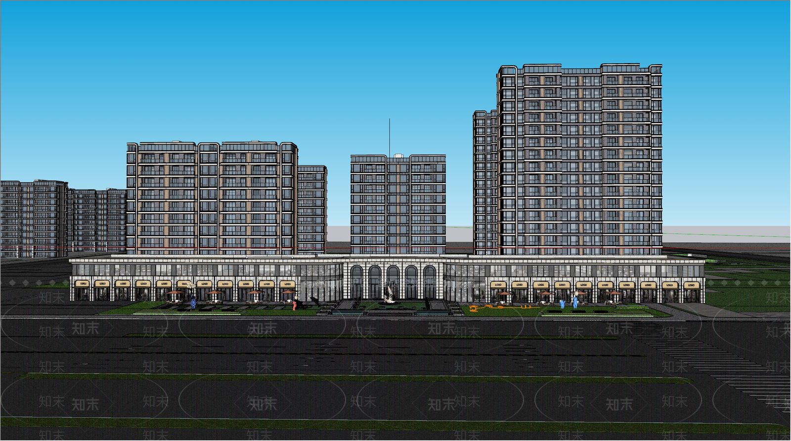 现代商业街SU模型下载【ID:1187982762】