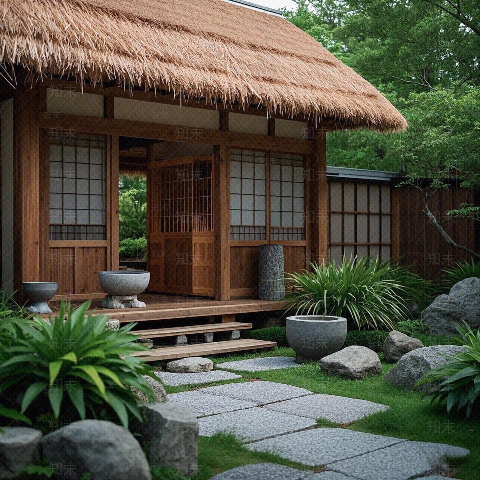 日式禅意小区外景贴图下载【ID:1187984042】