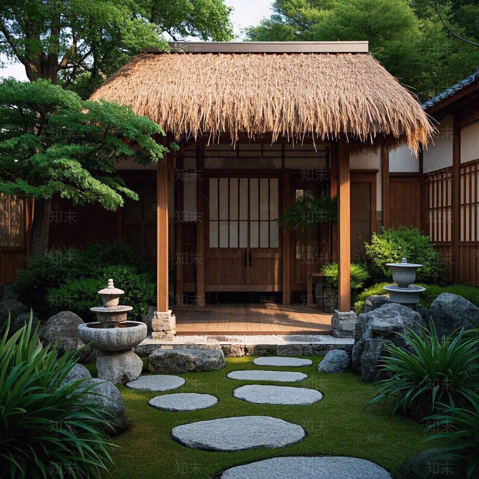 日式禅意小区外景贴图下载【ID:1187984261】