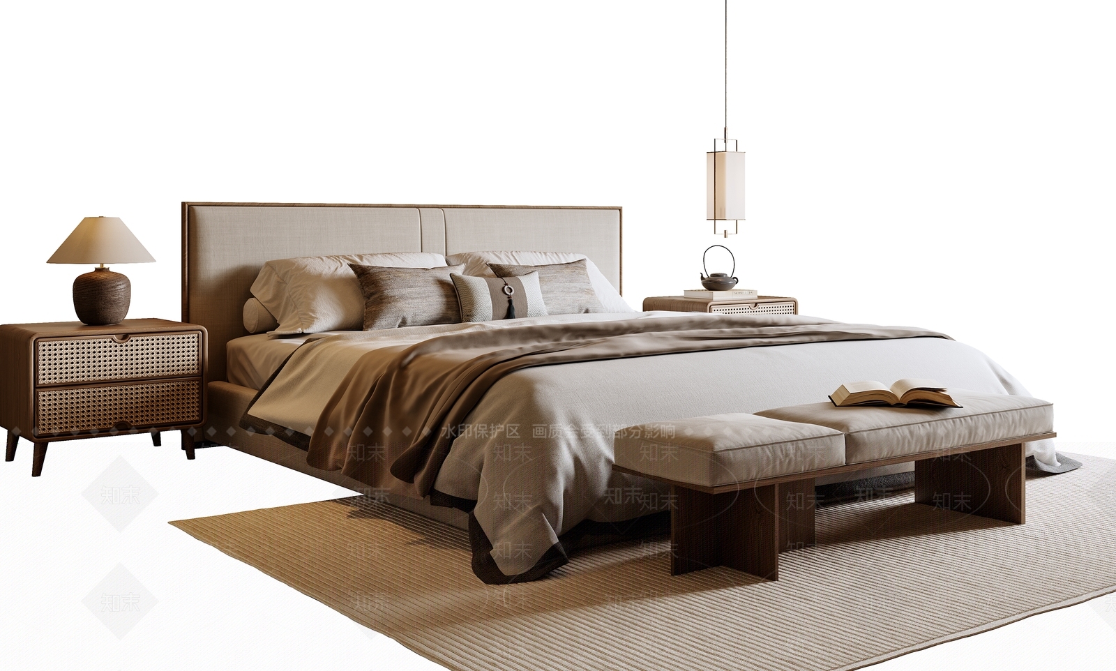 新中式中式双人床3D模型下载【ID:1187989216】