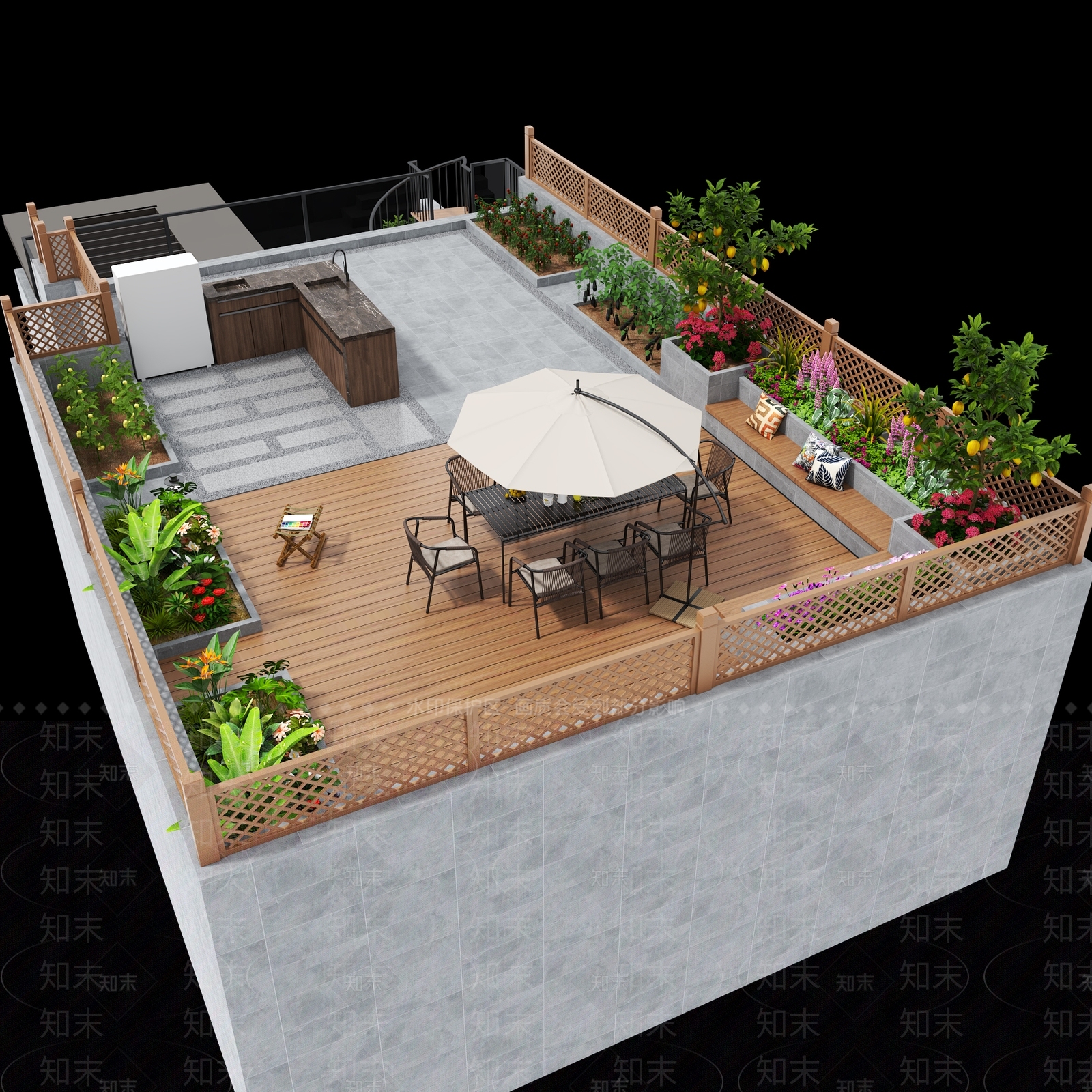 现代简约屋顶花园3D模型下载【ID:1187996906】