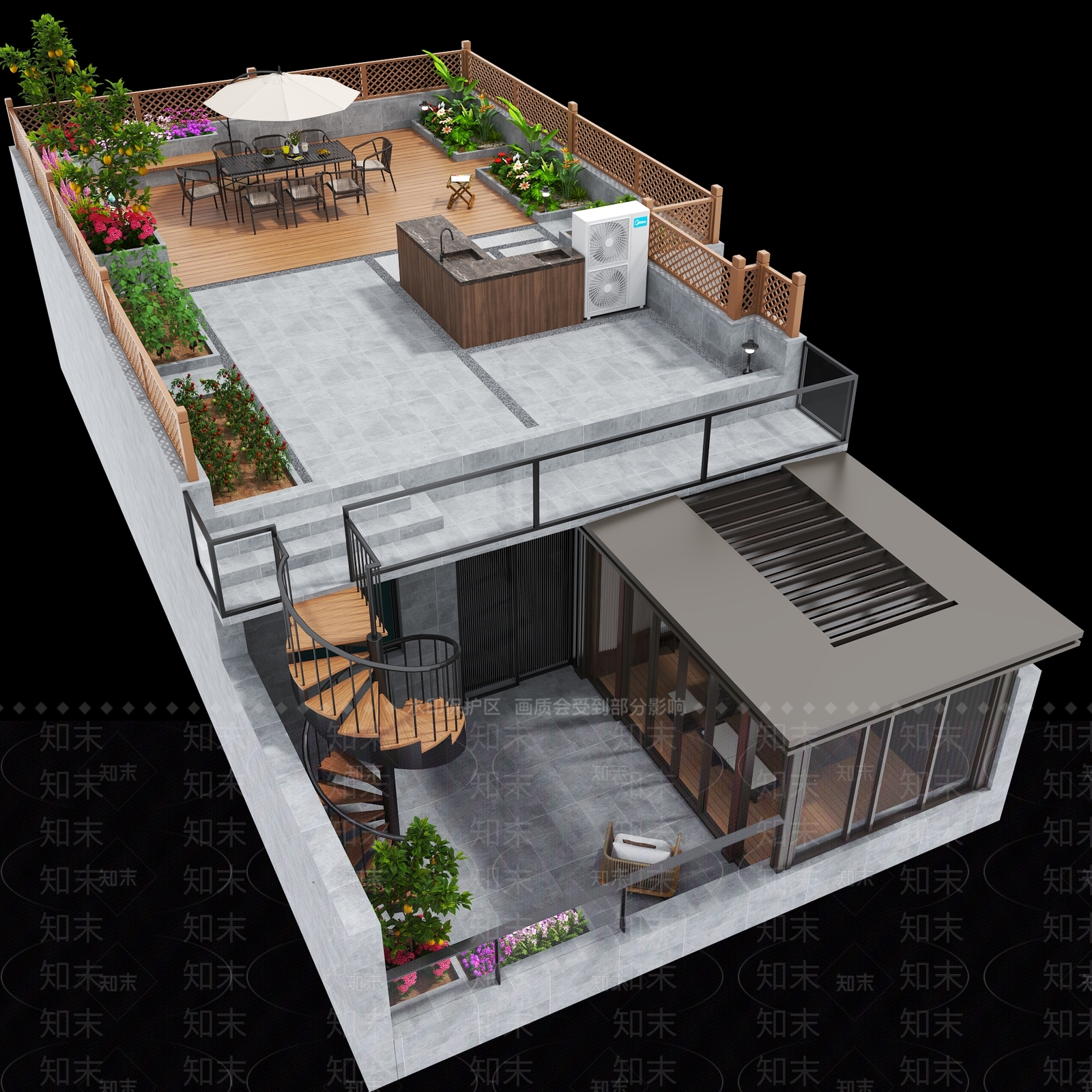 现代简约屋顶花园3D模型下载【ID:1187997106】