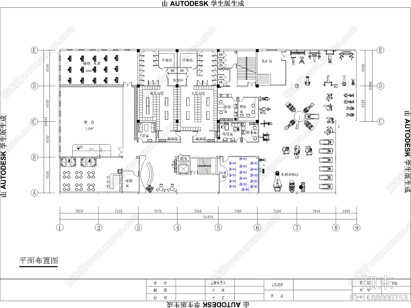 现代健身房cad施工图下载【ID:1188000753】