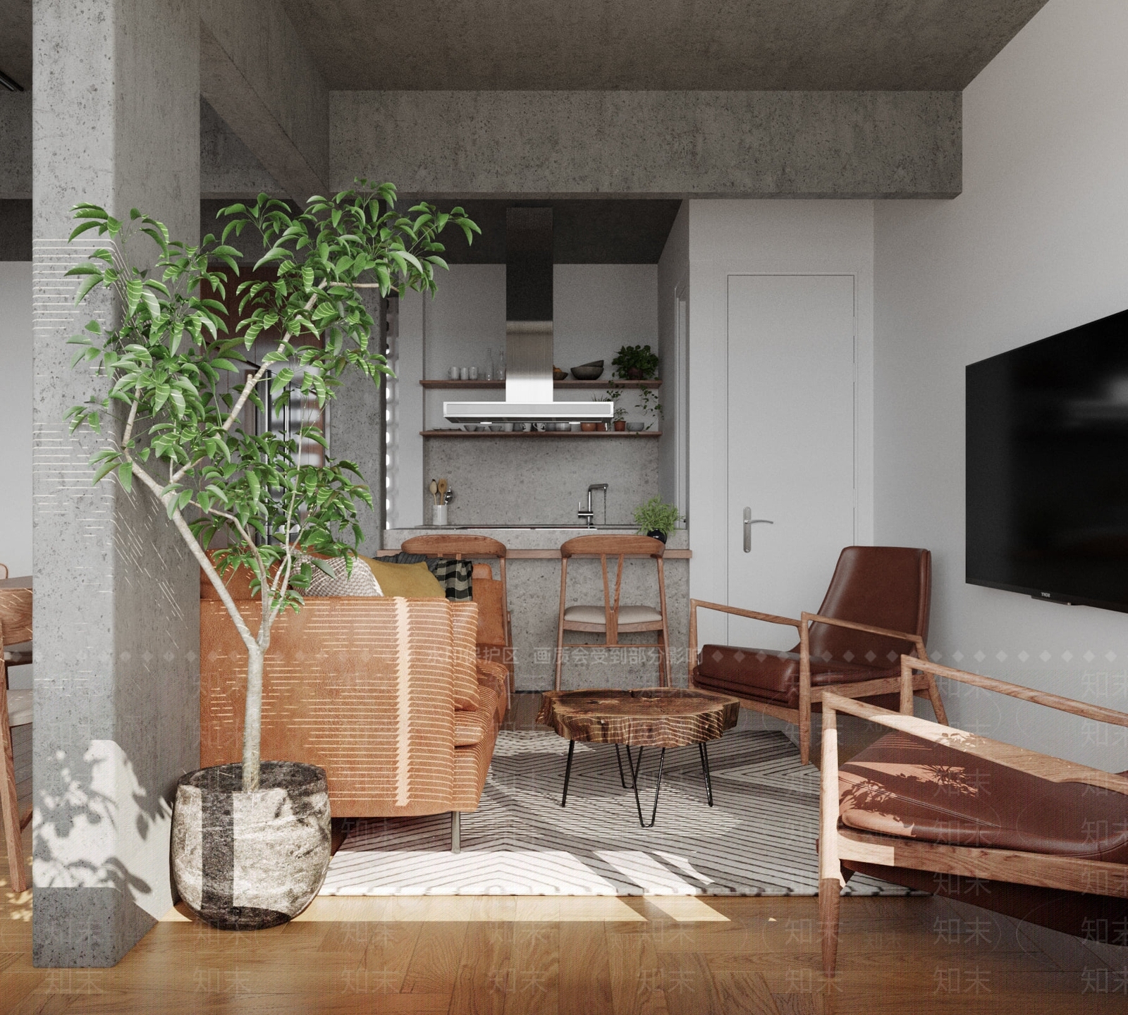 中古侘寂家居客厅3D模型下载【ID:1188003450】