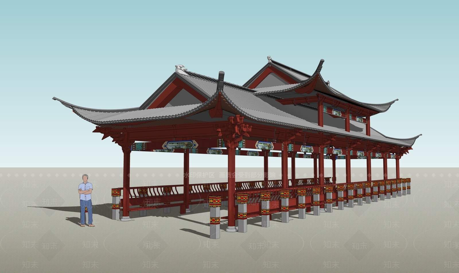 中式廊架SU模型下载【ID:1188015772】