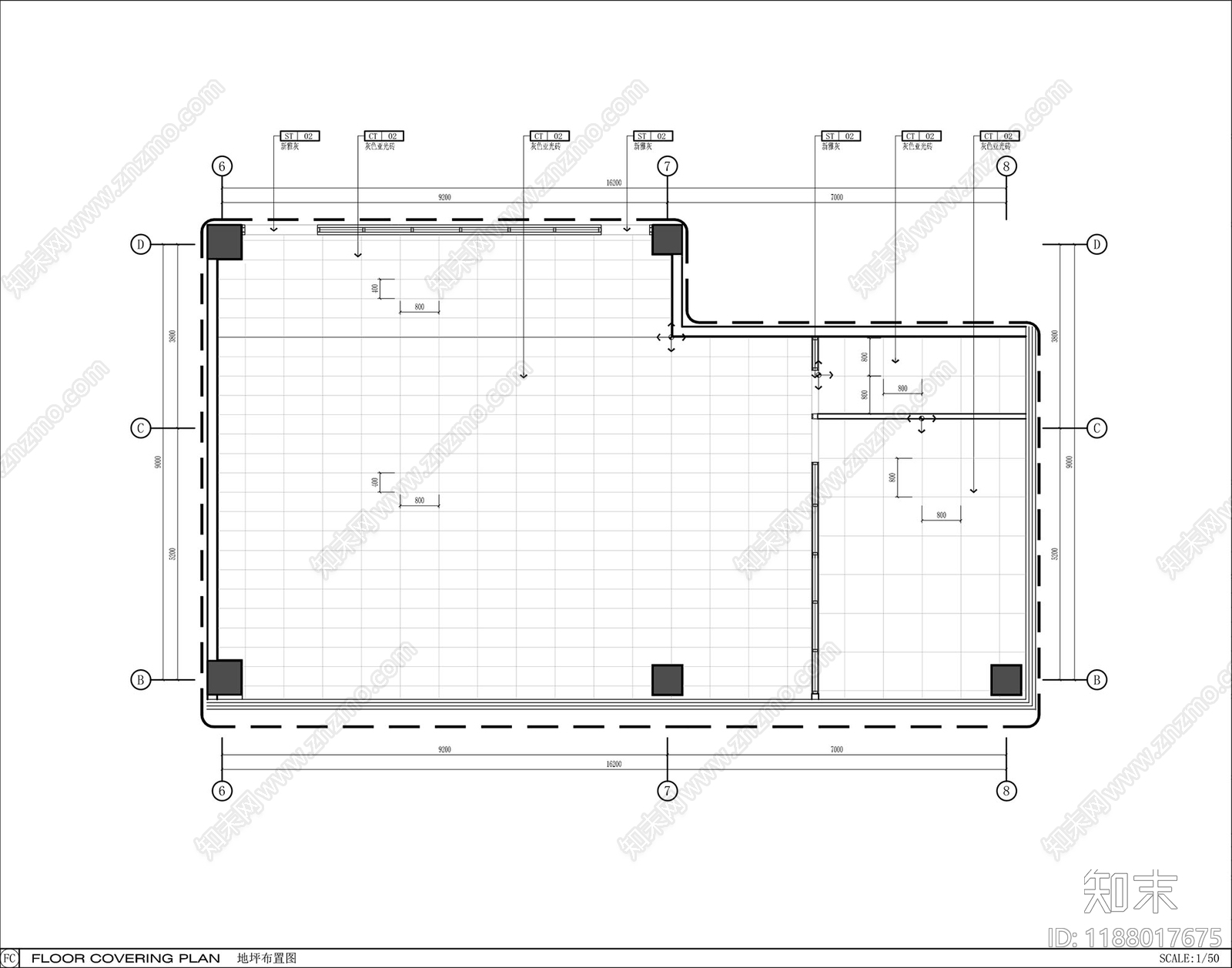 现代开放办公室cad施工图下载【ID:1188017675】