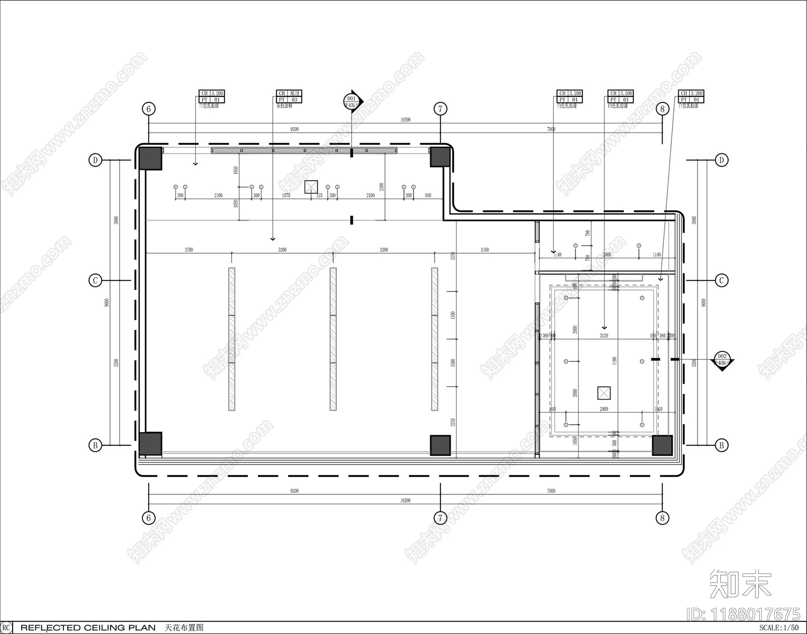 现代开放办公室cad施工图下载【ID:1188017675】