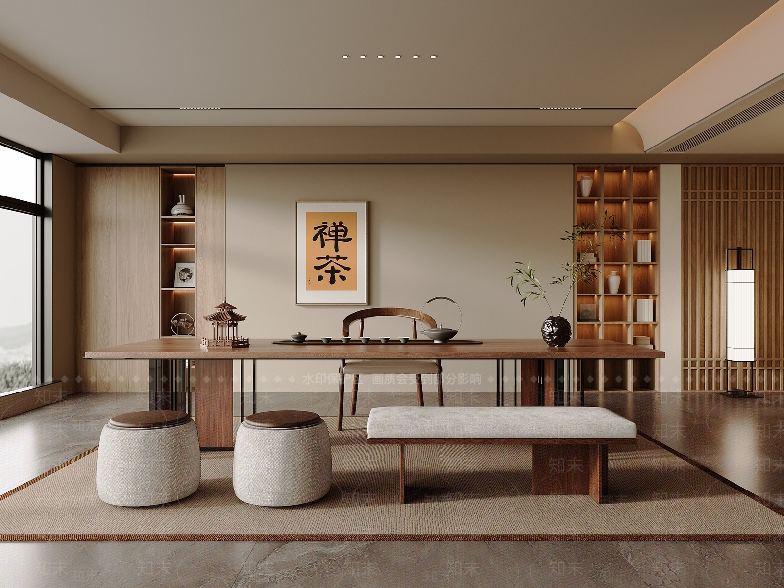 新中式禅意茶室3D模型下载【ID:1188029667】