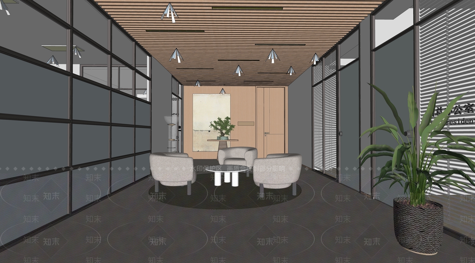 现代简约办公大堂SU模型下载【ID:1188031796】