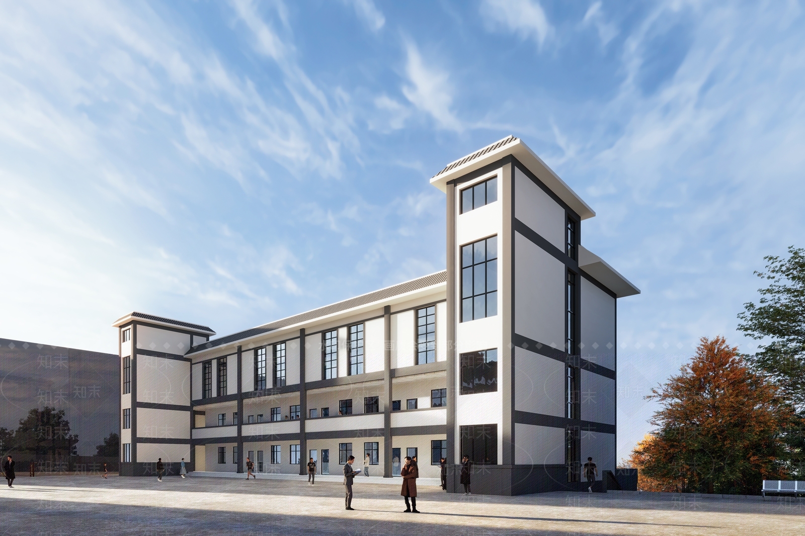 现代新中式学校建筑SU模型下载【ID:1188036846】