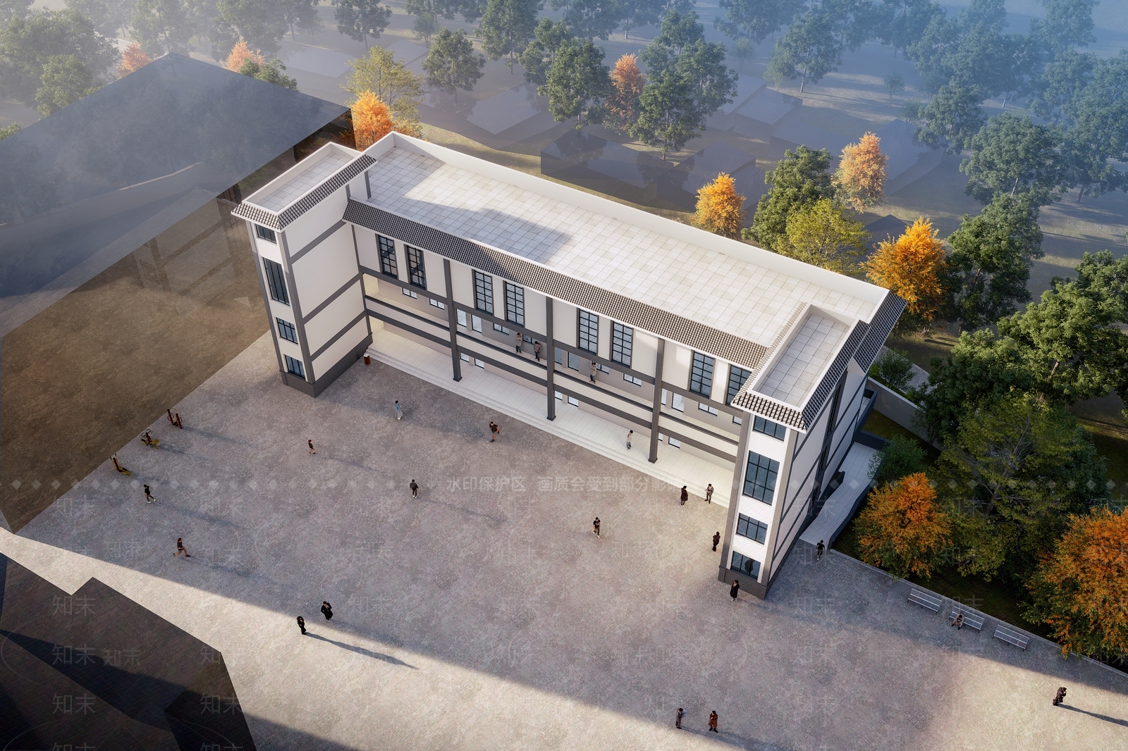 现代新中式学校建筑SU模型下载【ID:1188036846】