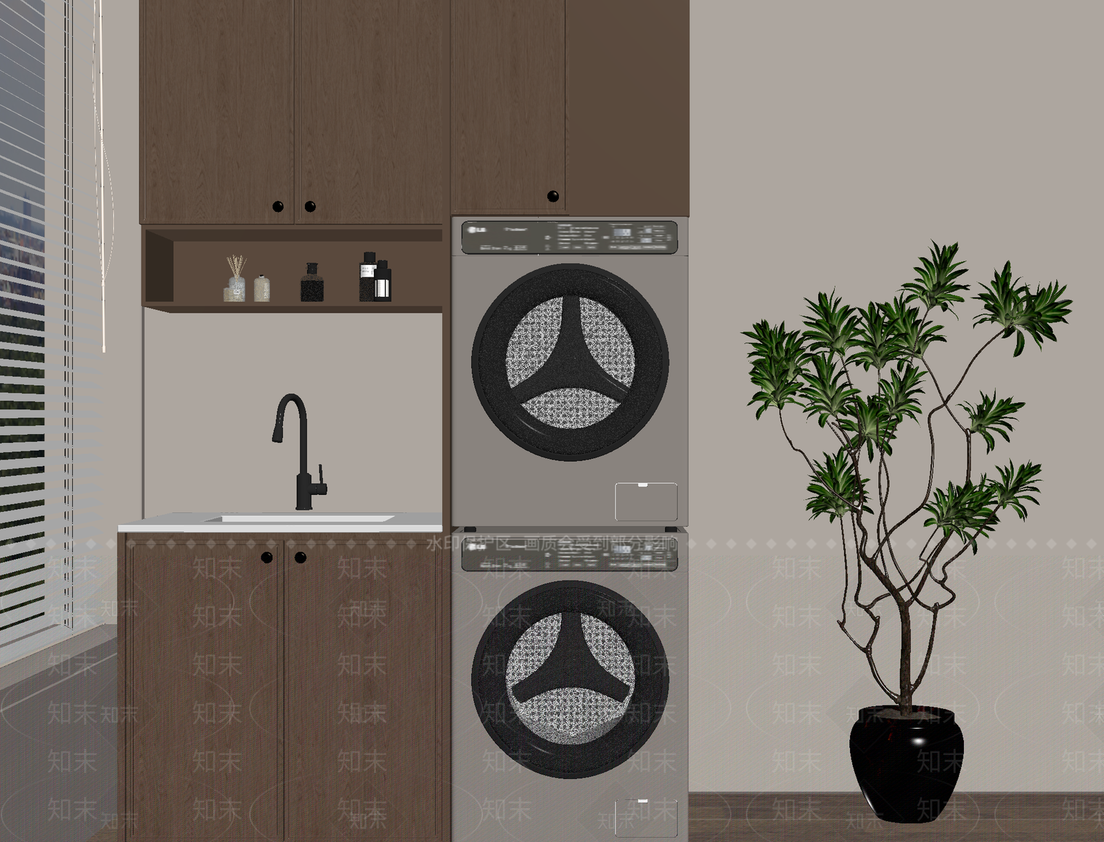 新中式洗衣机柜SU模型下载【ID:1188043002】
