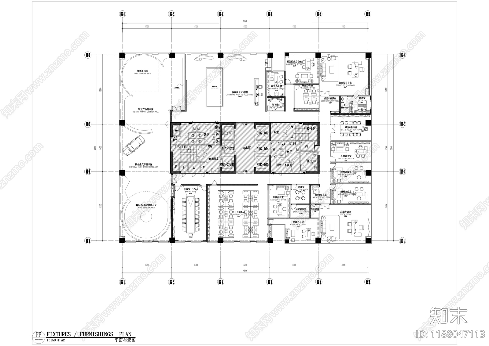 现代整体办公空间cad施工图下载【ID:1188047113】