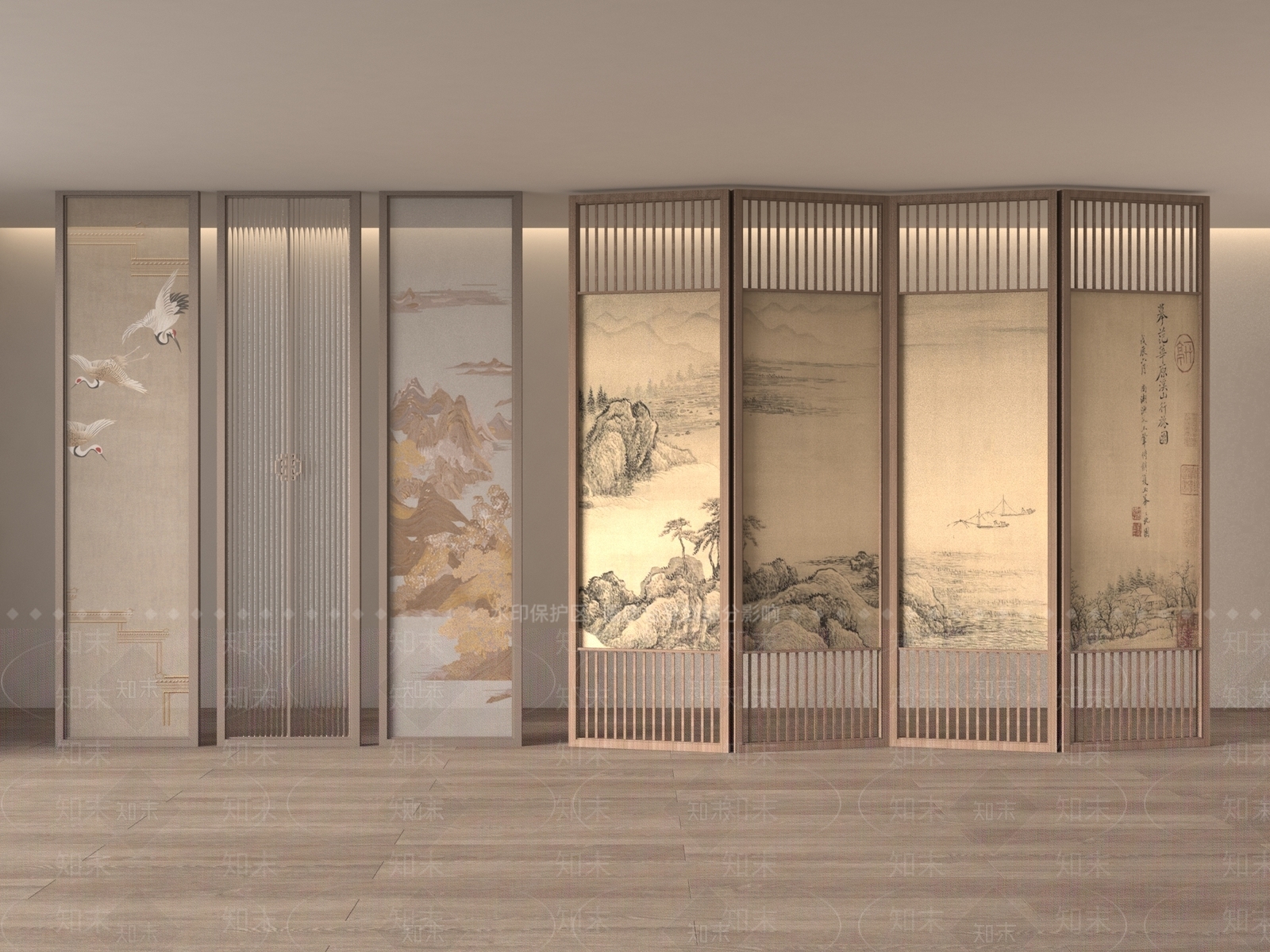 新中式屏风SU模型下载【ID:1188046783】