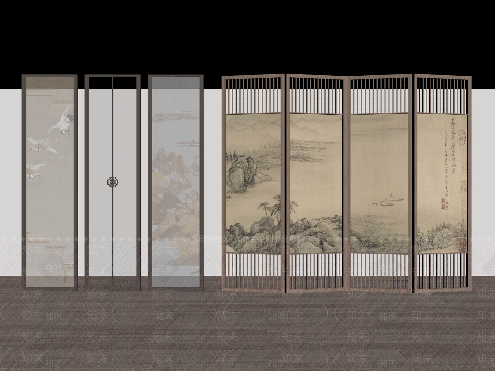 新中式屏风SU模型下载【ID:1188046783】