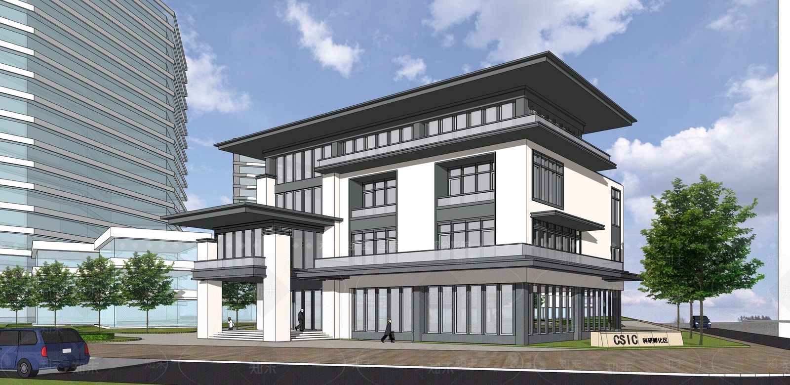 现代新中式售楼处建筑SU模型下载【ID:1188049026】