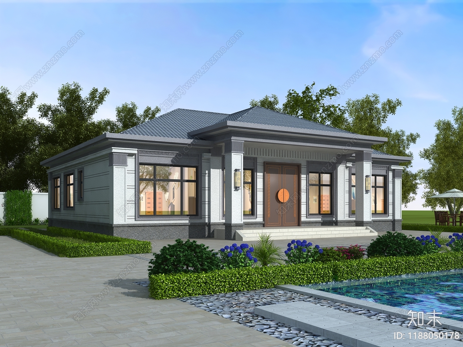 新中式中式别墅建筑施工图下载【ID:1188050178】