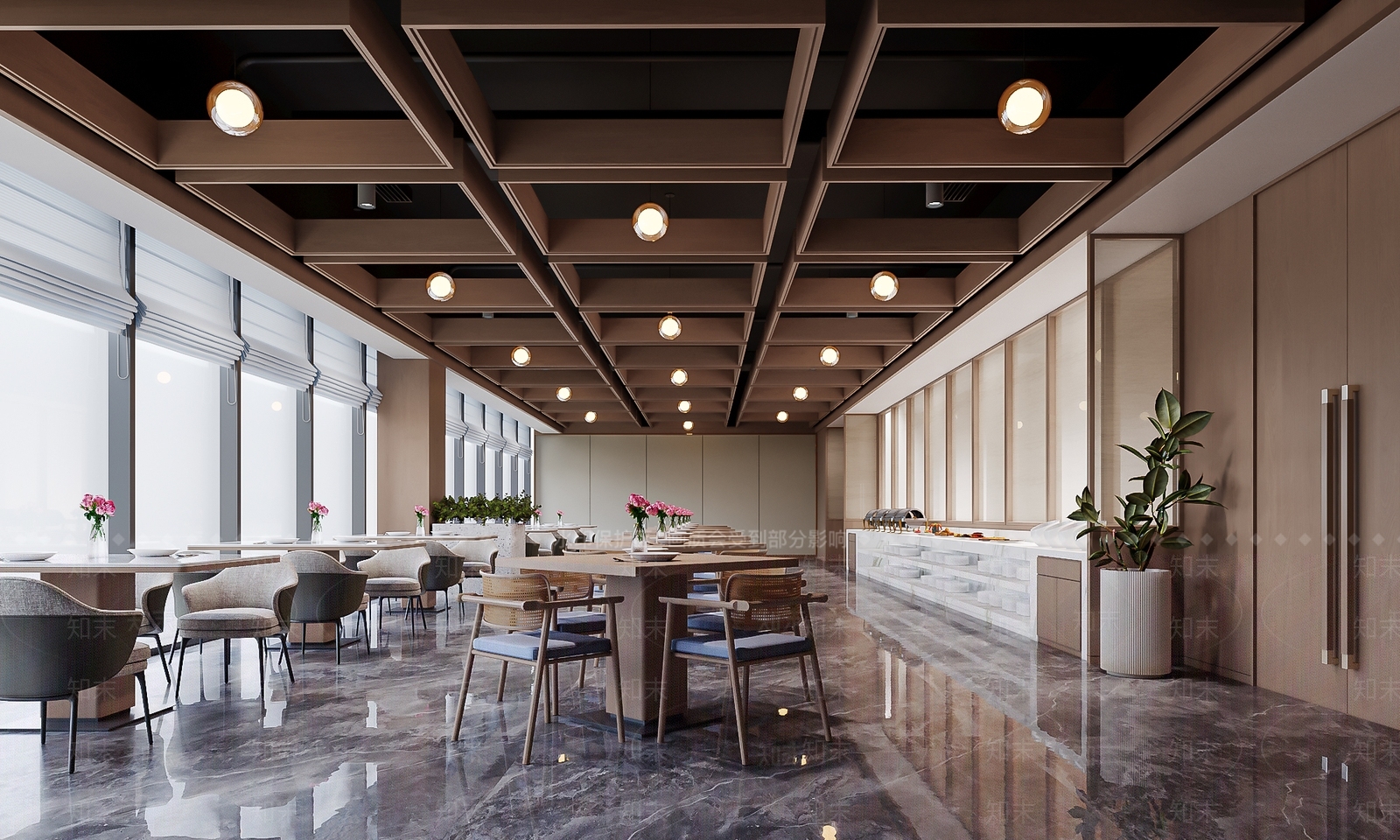 现代新中式自助餐厅3D模型下载【ID:1188050886】