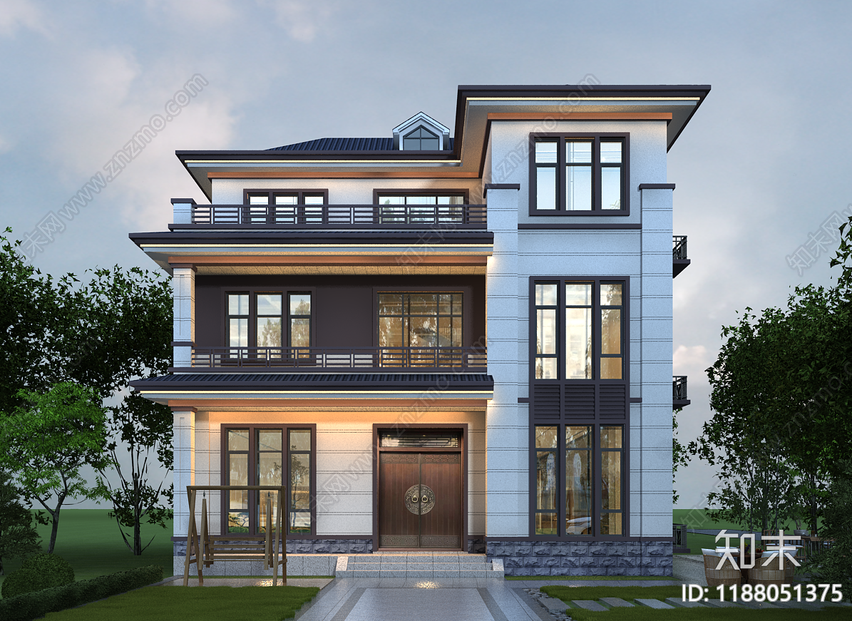 新中式中式别墅建筑施工图下载【ID:1188051375】