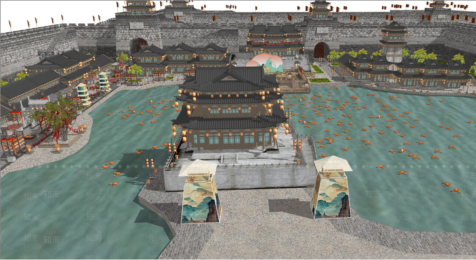 新中式中式古建筑SU模型下载【ID:1188054701】