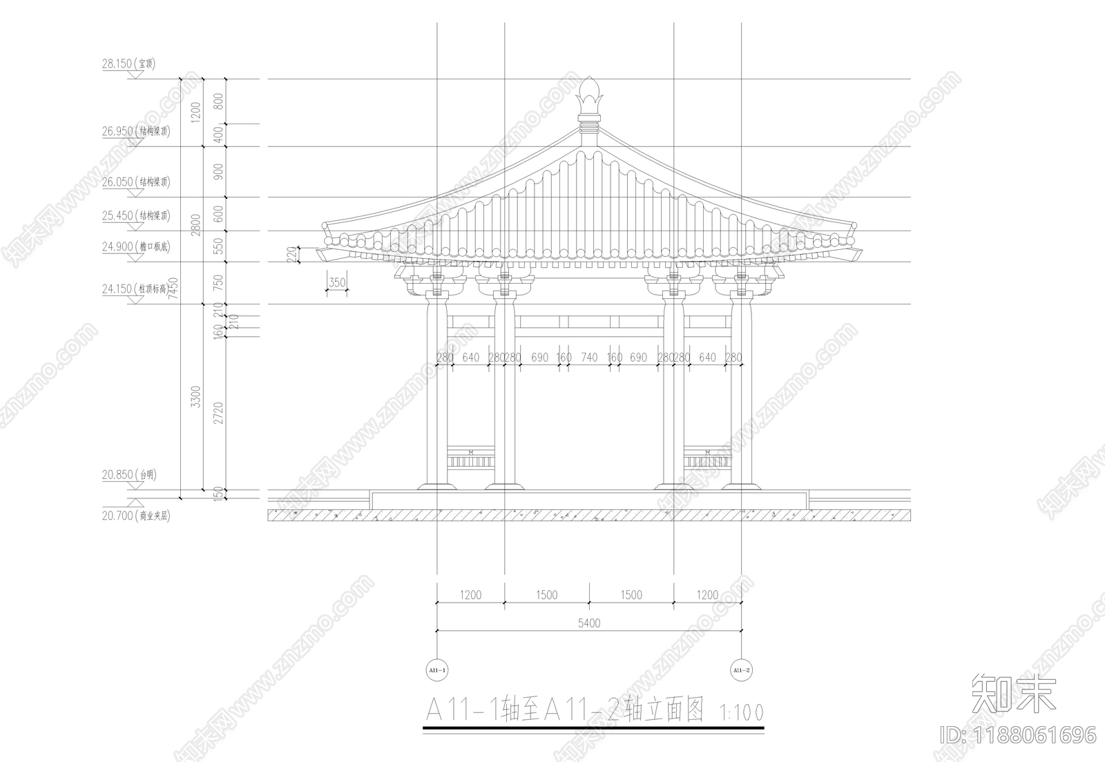 中式亭子施工图下载【ID:1188061696】