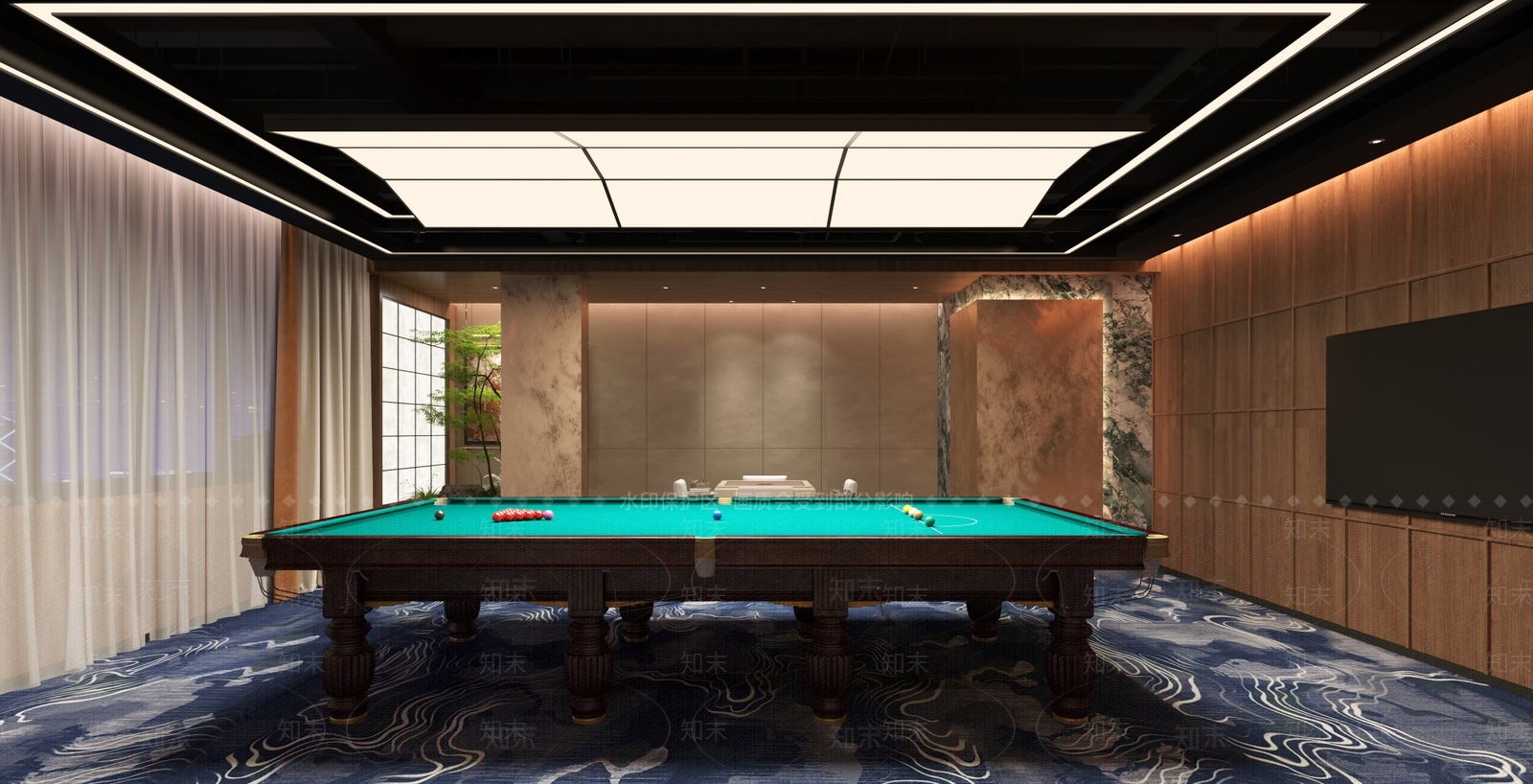 现代新中式台球室3D模型下载【ID:1188064548】