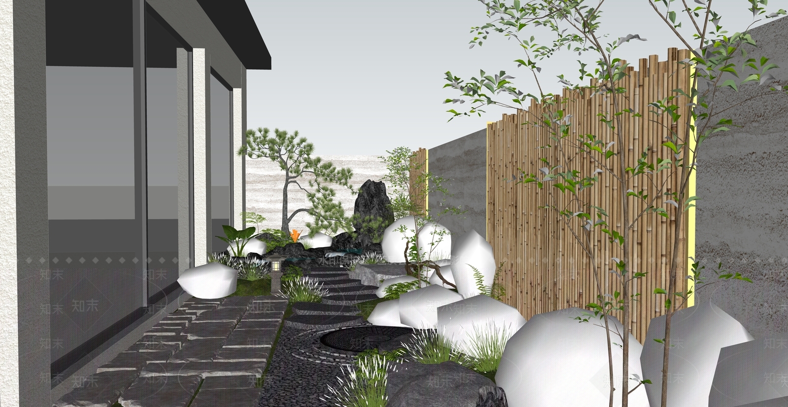 中式新中式屋顶花园SU模型下载【ID:1188070647】