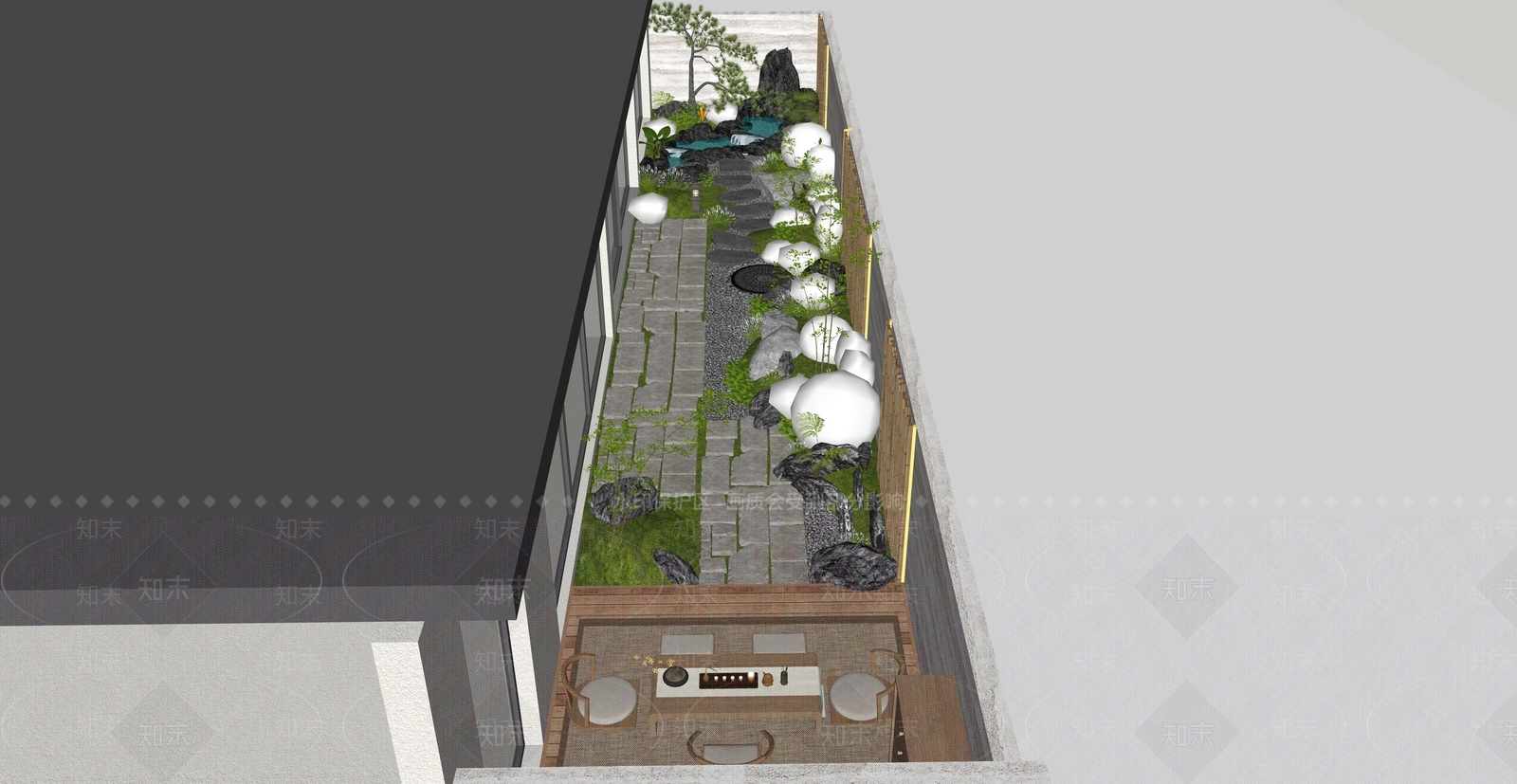 中式新中式屋顶花园SU模型下载【ID:1188070647】