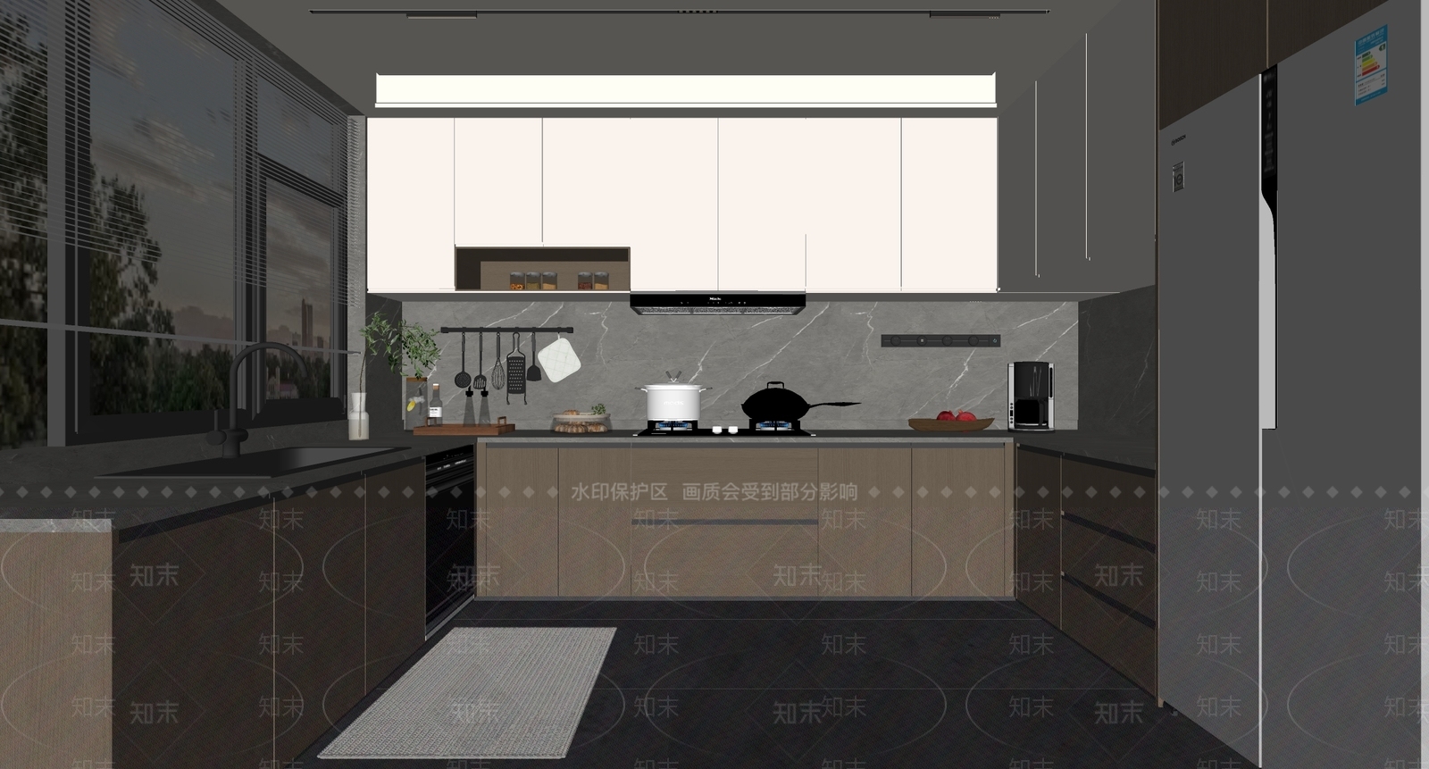 现代意式封闭式厨房SU模型下载【ID:1188070793】