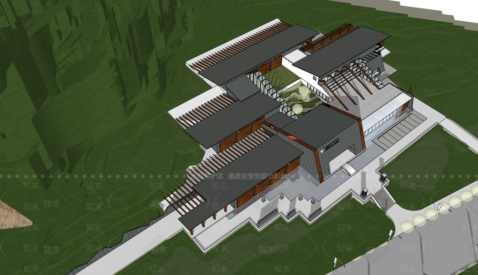 新中式展览馆建筑SU模型下载【ID:1188084409】