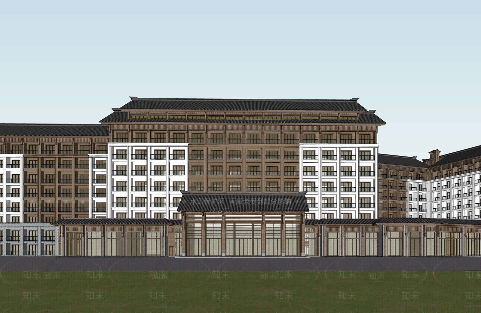 中式酒店建筑SU模型下载【ID:1188087921】