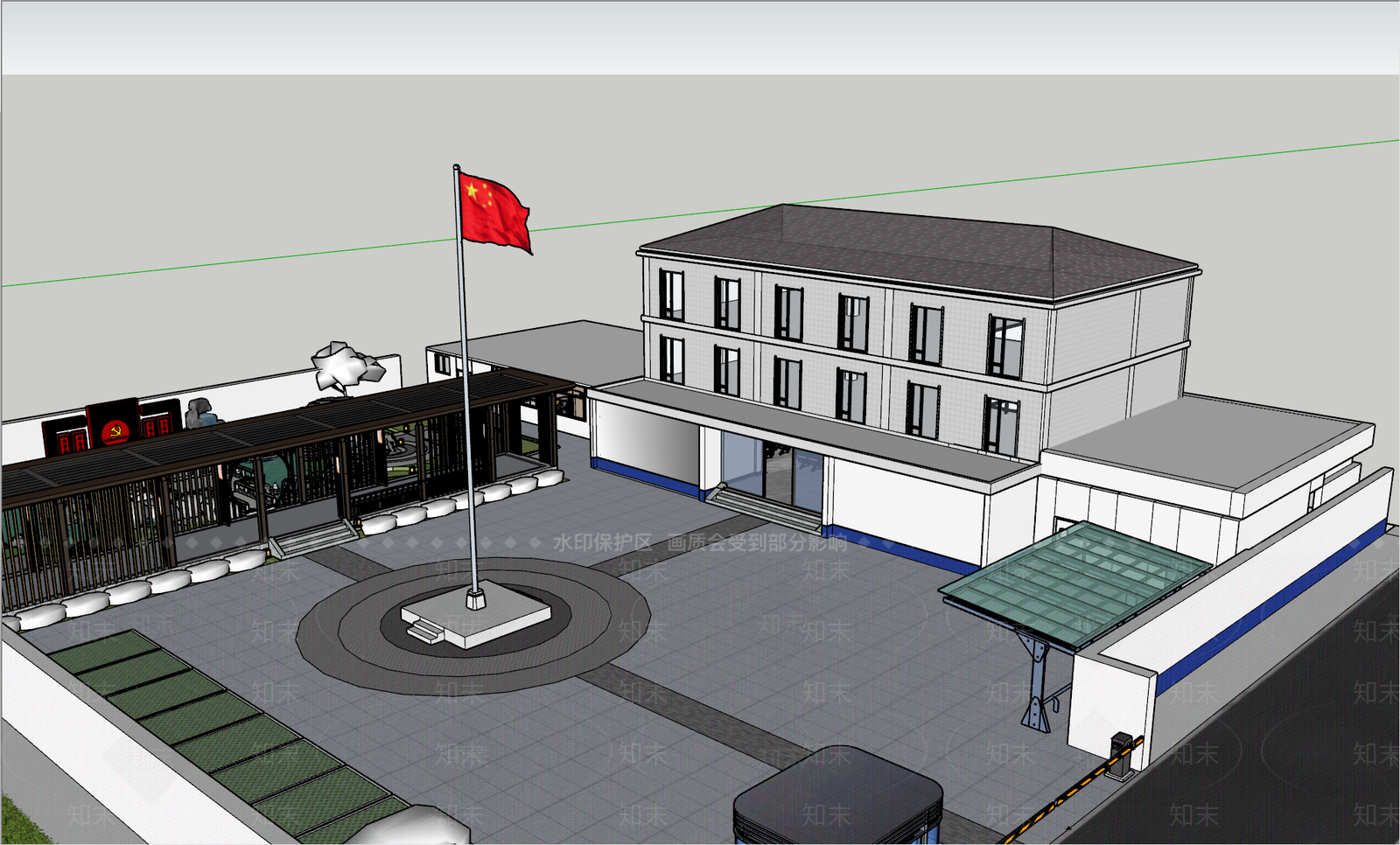 新中式中式办公楼SU模型下载【ID:1188091720】