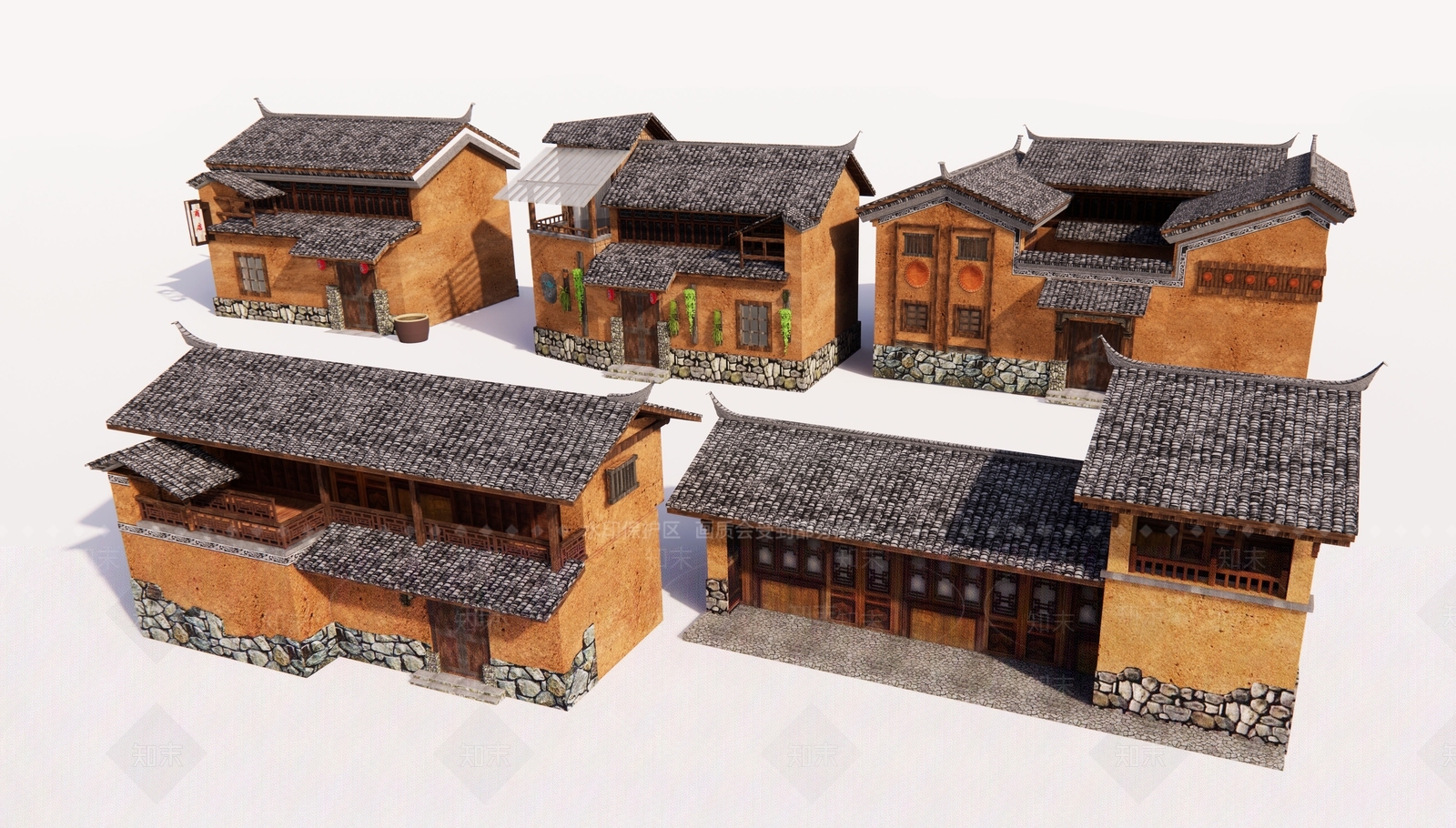 新中式民宿建筑SU模型下载【ID:1188093889】