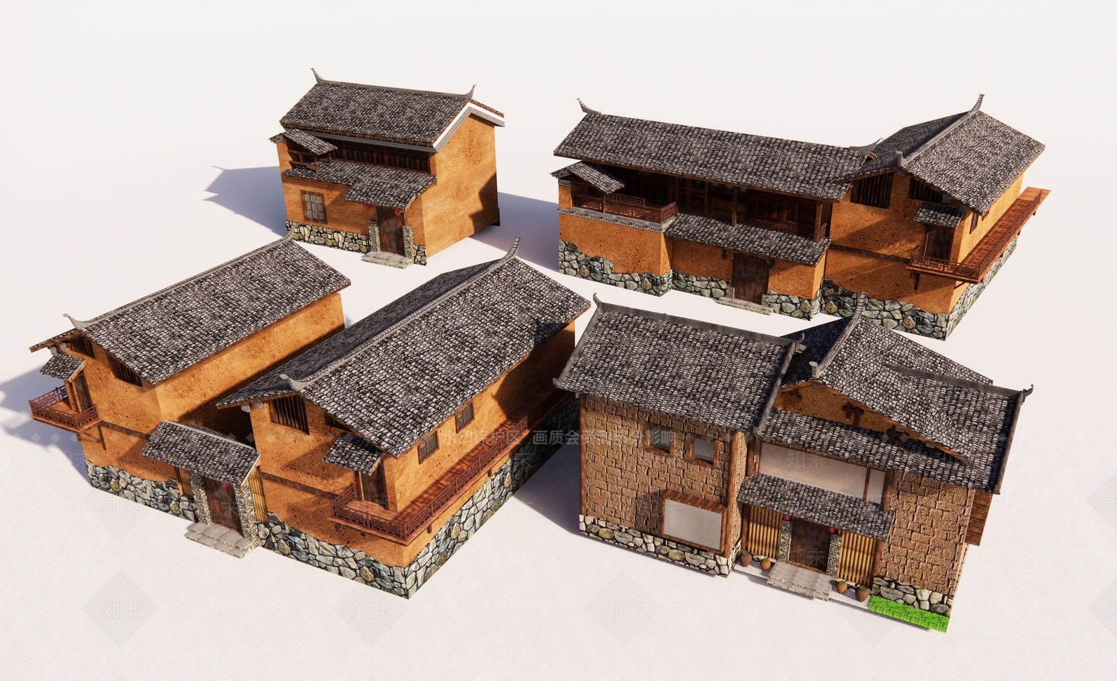 新中式民宿建筑SU模型下载【ID:1188094210】