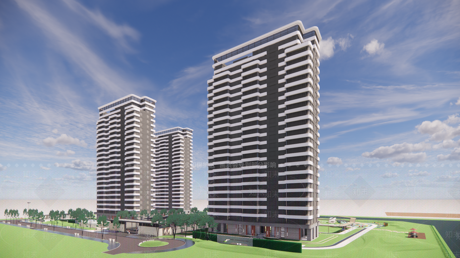 现代小区建筑SU模型下载【ID:1188096985】