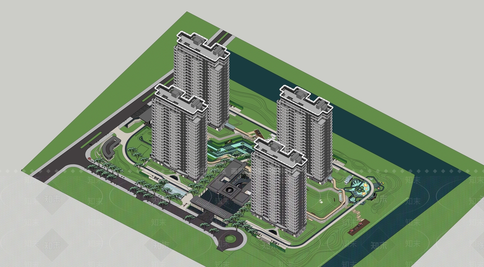 现代小区建筑SU模型下载【ID:1188096985】