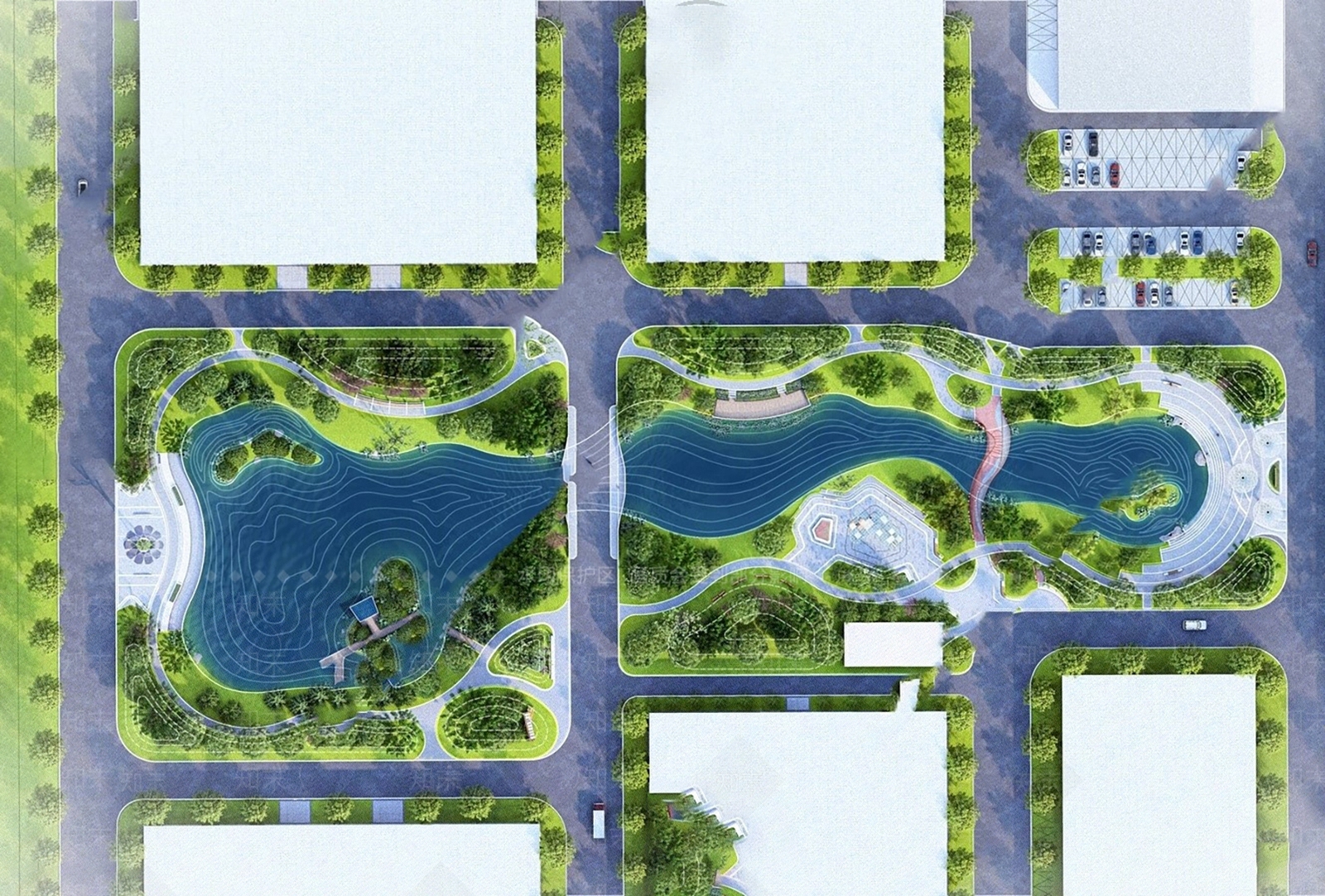 现代中式滨水景观SU模型下载【ID:1188114999】