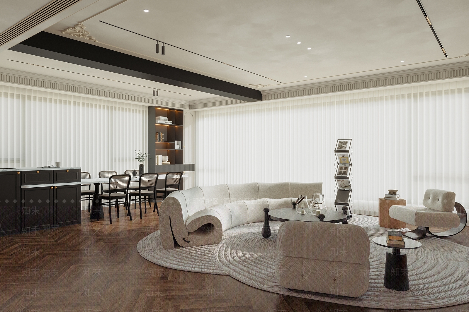 美式复古大平层客餐厅3D模型下载【ID:1188124110】