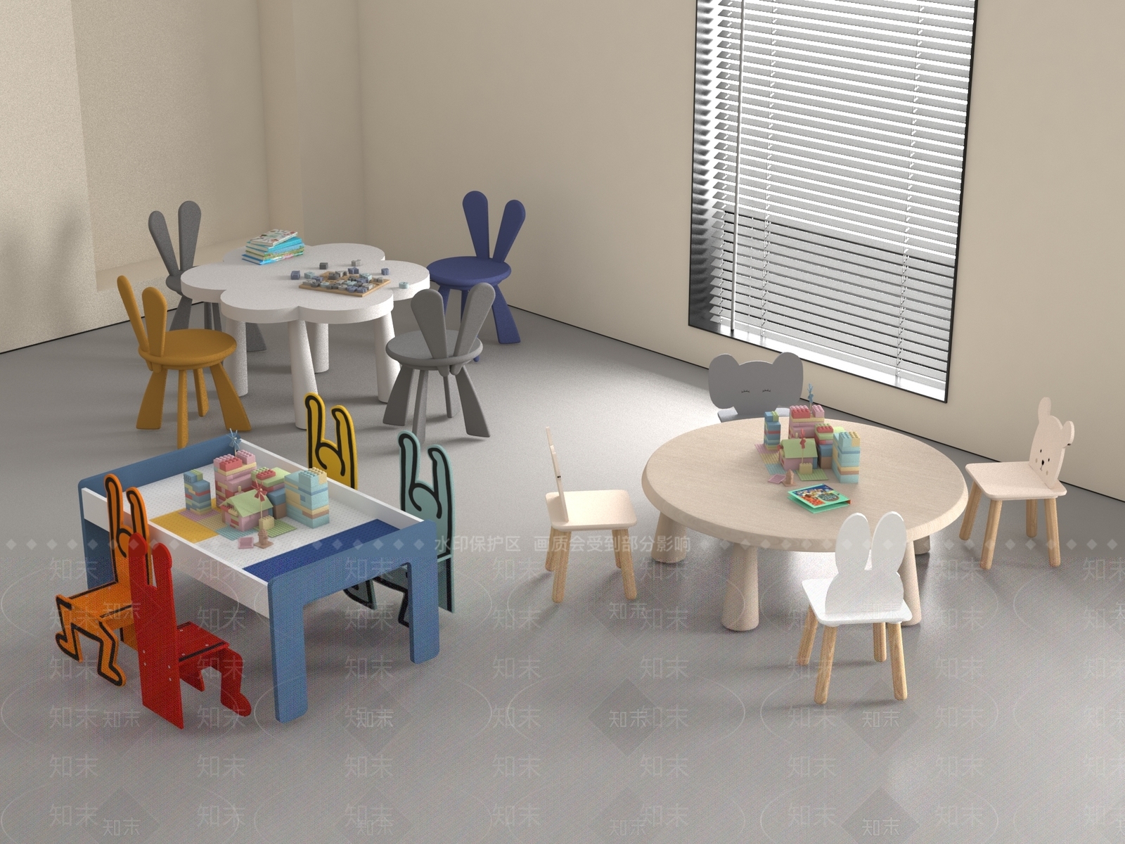 现代儿童桌椅3D模型下载【ID:1188126759】