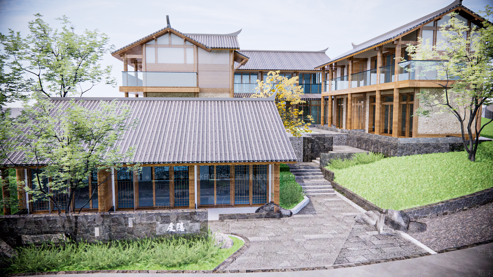 中式民宿建筑SU模型下载【ID:1188127426】