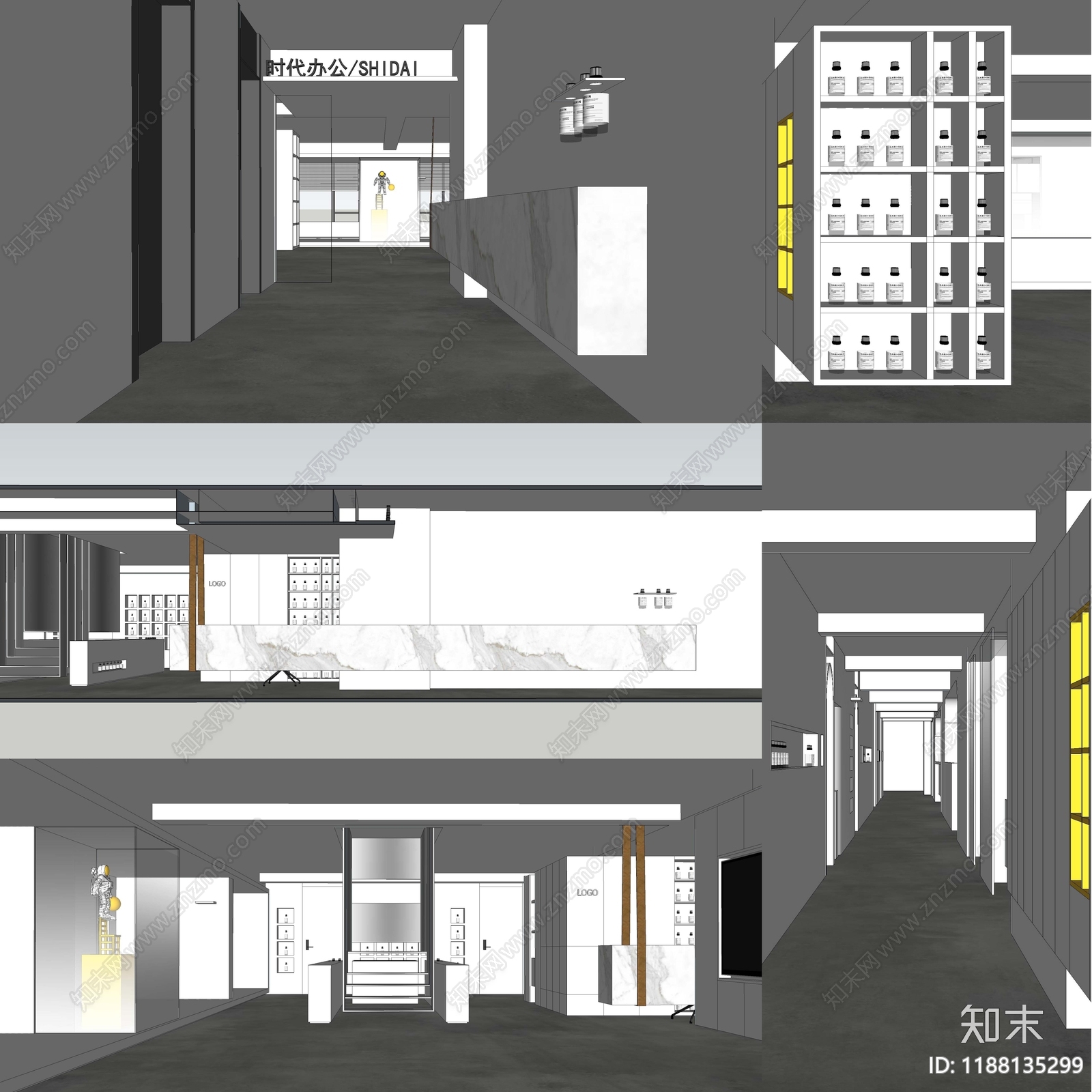 现代开放办公室cad施工图下载【ID:1188135299】
