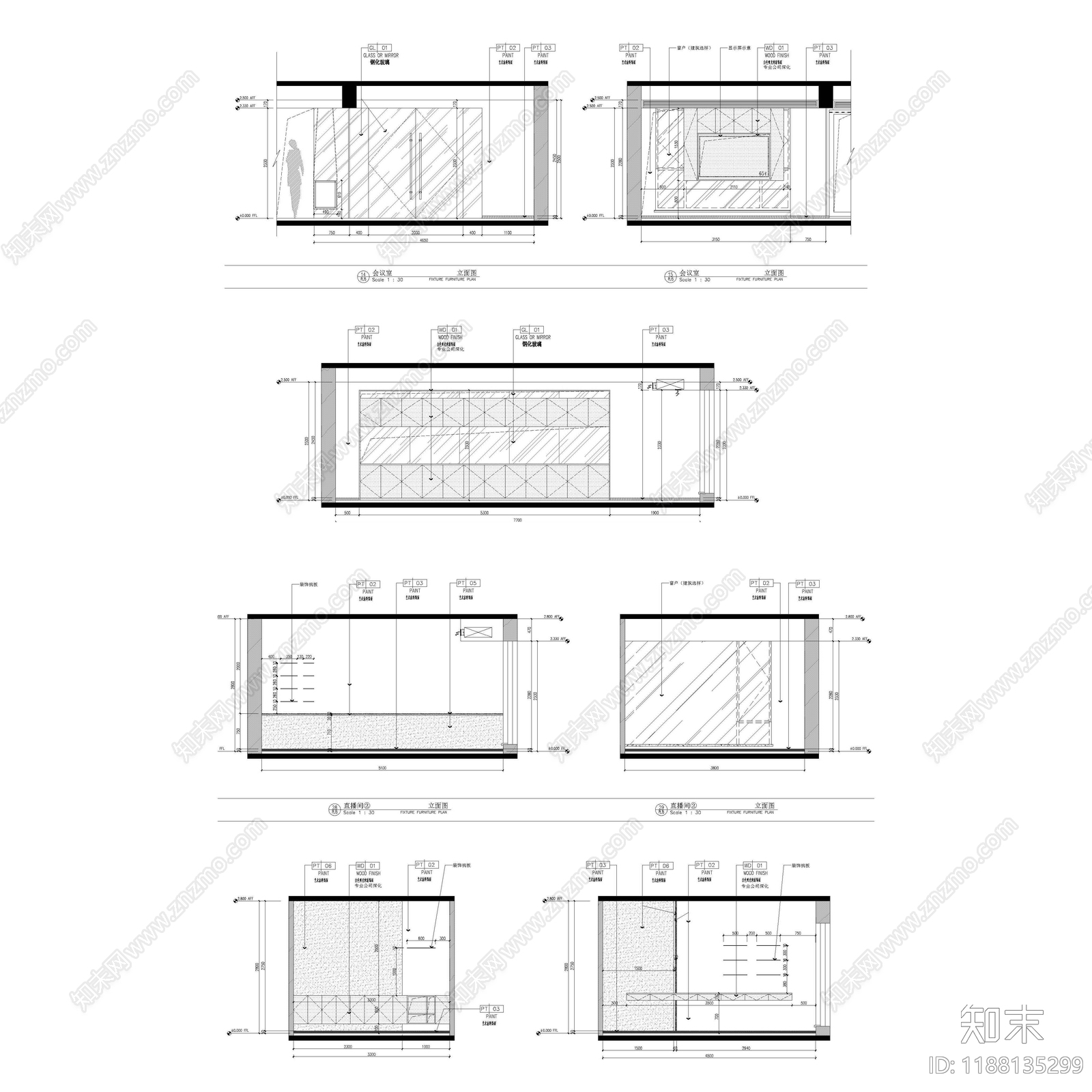 现代开放办公室cad施工图下载【ID:1188135299】