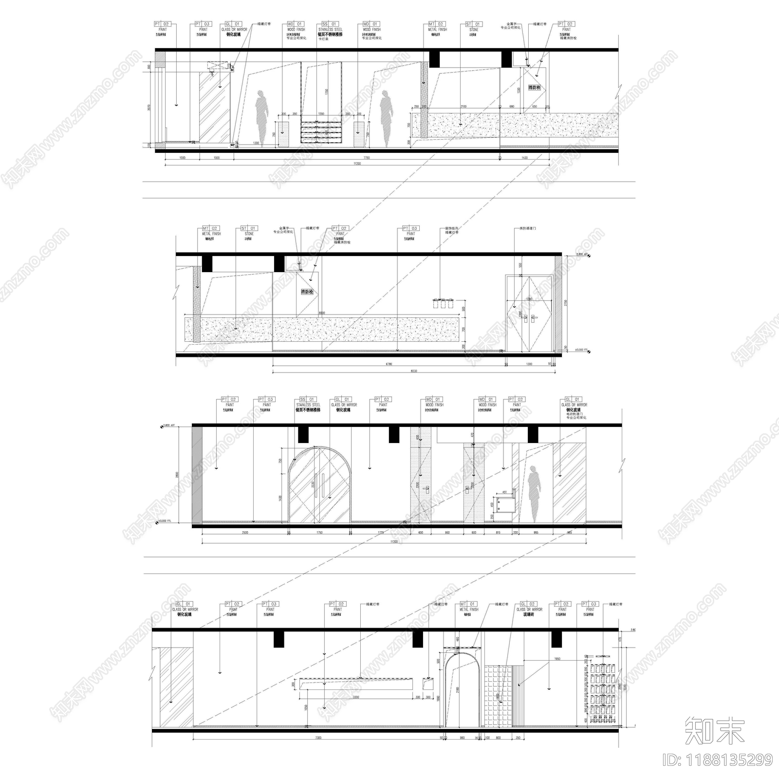 现代开放办公室cad施工图下载【ID:1188135299】